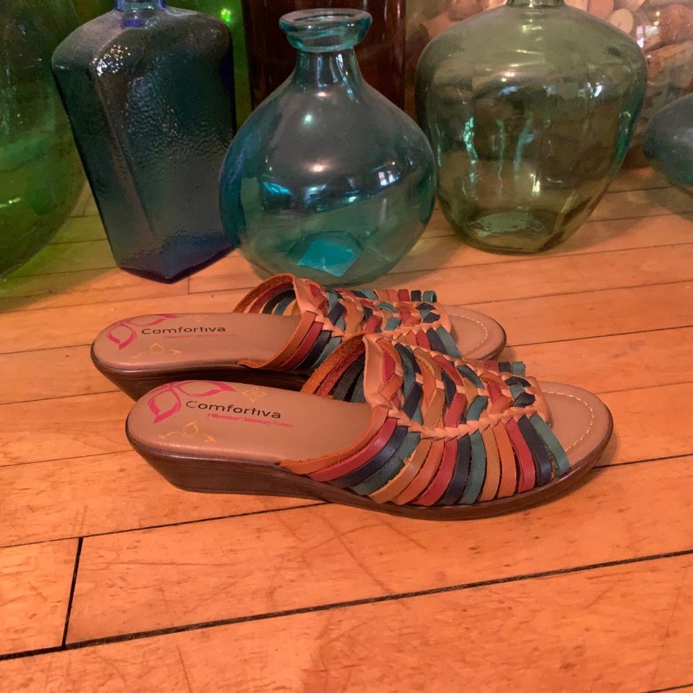 Comfortiva Felida Leather Slide On Huarache Sandals Size 7 1/2N